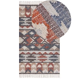Beliani Beliani - Alfombra De Yute Beige Marr&oacute;n Rojo Azul 80 X 150 Cm A Mano Geom&eacute;trico Borlas Kalfa