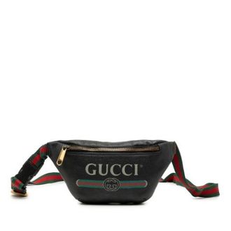 Gucci Vintage, unisex, Zwart, ONE Size, Leer, Pre-owned Logo Belt Bag