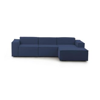 Dmora Sof&aacute; Fijo Ddzek, Sof&aacute; Modular 3 Plazas Pen&iacute;nsula Derecha, 100% Made In Italy, Sof&aacute; Moderno En Tela, Cm 300x170h70, Azul - Dmora