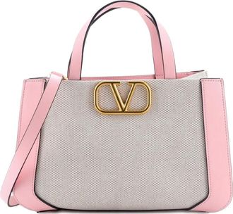 Valentino Garavani VLogo Shopper Canvas and Leather Small tote bag - Beige