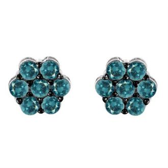 House of Brilliance Silver 1.0 Cttw Blue Diamond Floral Stud Earrings in White at Nordstrom