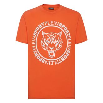 Plein Sport T-Shirts, male, Orange, Size: M T-shirt Round Neck Carbon Tiger