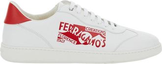 Ferragamo achille White Low Top Sneakers With Red Logo Detail In Leather Man