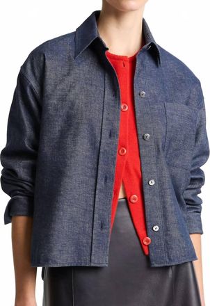 Vince Cropped Long Sleeve Shirt In Indigo