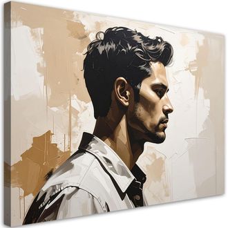 Feeby Cuadro En Lienzo Retrato Masculino En Una Elegante Composici&oacute;n Beige Y Gris 100x70