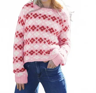 Wooden Ships Shrunken Fairisle Chunky Crew Sweater In Blush Multi