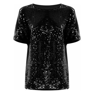 Kocca Tops, Dames, Zwart, L, Pailletten, Sequin Blouse met Korte Mouwen