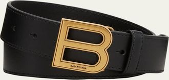 Balenciaga Mens Hourglass Large Leather B-Buckle Belt