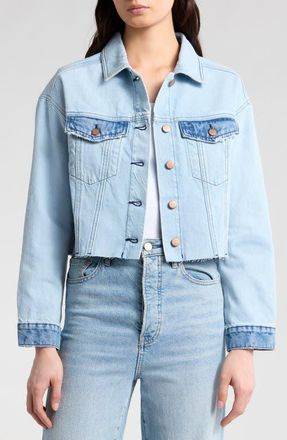 Marine Layer Ray Denim Crop Trucker Jacket in Medium Wash at Nordstrom, Size X-Large