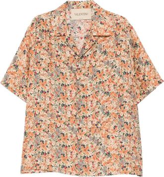 Valentino Floral-print Camp-collar Button-down Silk Shirt
