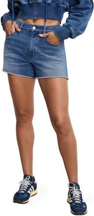 Good American Jeanius Good 90s Raw Hem Terry Shorts in Indigo900 at Nordstrom Rack, Size 10