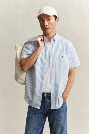 GANT Men Striped Classic Poplin Short Sleeve Shirt (XXXL) SKY BLUE