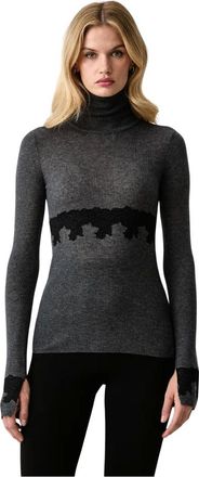 Patrizia Pepe Coltrui met kanten details - Dames - Truien - Grijs - Maat: S Wol