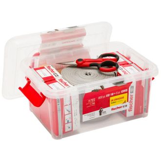 Fischer Box Chiodi Fissaggio Ed18 + Bandella In Tessuto + Forbici Per Fissaggio In Calcestruzzo - 600 Chiodi - 6 Bandelle - 1 Forbice - Fis