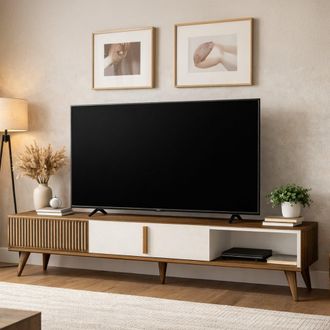 Dmora Mueble Para Tv Gordon, Un Estante, Apertura Abatible, 2 Puertas, 180x35x40h Cm, Color Nogal Marr&oacute;n