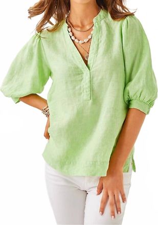Lilly Pulitzer Mialeigh Elbow Sleeve Linen Top In Jade Lime X Resort