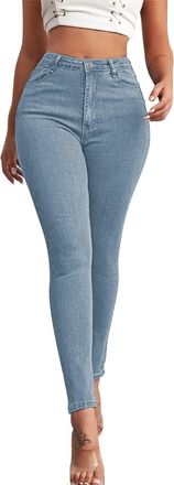 Generic High Waist Skinny Jeans for Women UK Stretch Slim Fit Cotton Cuffed Trousers Solid Washed Distressed Jeggings Plus Size Butt Lifting Pencil Pants with