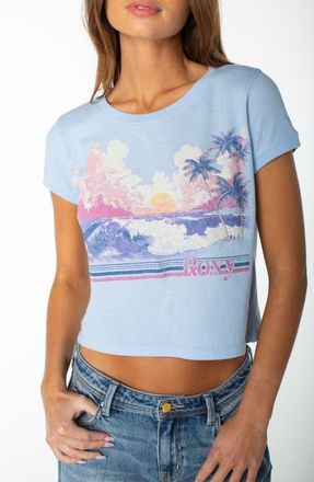 Roxy Salt Sunrise Graphic Cotton Crop T-Shirt in Cerulean at Nordstrom, Size X-Large