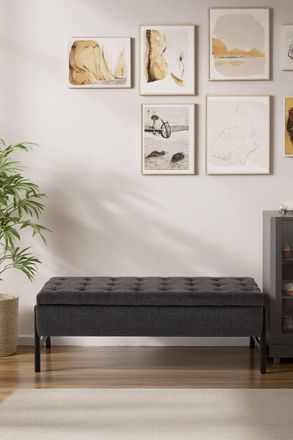 Living and Home Dark Gray Fabric Storage Bench in Dark Grey