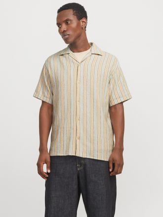 Jack & Jones Kurzarmhemd JACK & JONES JORCOBA STRIPE RESORT SHIRT SS SN, Herren, Gr. L, N-Gr, gold (golden apricot), Web, Obermaterial: 100% Baumwolle, gestreift, 