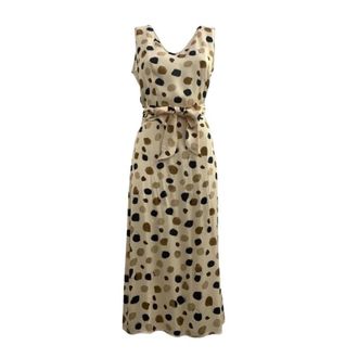 Manila Grace Beige Korte Mouw Jurk - Dames - Casual kleedjes - Beige - L - Kleedjes