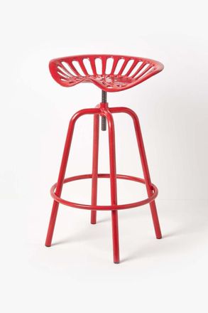 Homescapes Vintage Style Metal Adjustable Tractor Seat Bar Stool in Red