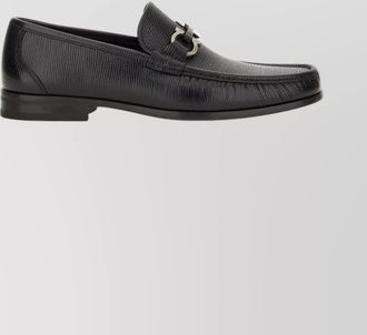 Ferragamo textured round toe loafers with metal hardware