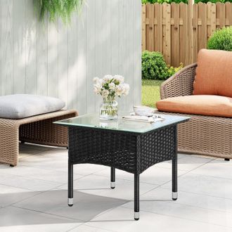 Woltu Mesa De Exterior, Mesa De Jard&iacute;n Con Efecto Rat&aacute;n, Color Negro - Woltu