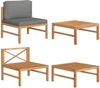 vidaXL Set De Muebles De Jard&iacute;n 2 Pzas Madera Teca Cojines Gris Oscuro Vidaxl