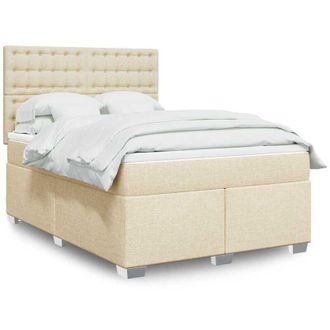 vidaXL Vidaxl - Cama Box Spring Con Colch&oacute;n Tela Color Crema 140x190 Cm