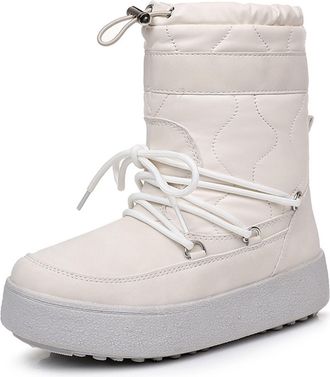 Generic Womens Chunky Platform Snow Boots With Fleece Lining Waterproof Ankle Booties Duck Boots 3.5cm Heel For Snow Hiking(White,6.5)