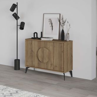 Decortie 2 Doors Sideboard Gora 4 Metal Legs, Chipboard Handle Storage Unit 110cm in Dark Brown | Size: 2 Pack
