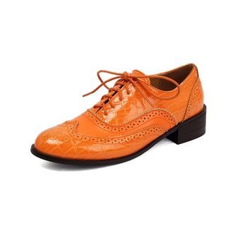 Generic Womens Lace Up Oxfords Shoes Low Block Heel Vintage Brogues Round Toe Office Dress Shoes,Orange,10.5 UK