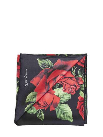 Dolce & Gabbana Silk Twill Rose Print Scarf - Black