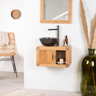 Wanda Collection Wanda Collection - Mueble Peque&ntilde;o De Cuarto De Ba&ntilde;o Suspendido 50 Cm De Teca Maciza Retro