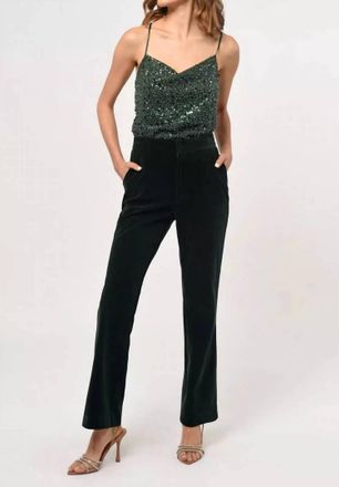 Greylin Milton Velvet Straight Leg Trouser In Forest Green