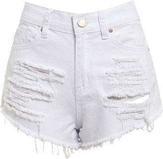 SS7 New Womens High Waisted Ripped Shorts, Black, White, Sizes 6 to 14 (UK, Numeric, 4, Regular, Regular, White)