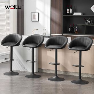 Woltu Woltu - Juego De 4 Taburetes De Bar Vintage De Pu, Sillas De Bar Giratorias Ajustables, Color Antracita