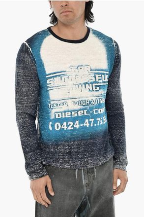Diesel Ribbed Faded-Effect Linen Crewneck K-ROD with Print size Xxl