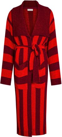 Dries Van Noten Tomo Belted Striped Woven Cardigan - Bordeaux - S (UK8-10 / S)