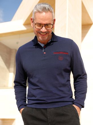 Marco Donati Poloshirt MARCO DONATI Langarm-Poloshirt, Herren, Gr. 44/46, bunt (marine, dunkelrot), 100% Baumwolle, unifarben, Shirts Poloshirt