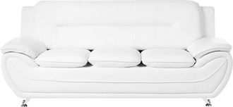 Beliani 3 Seater Sofa White Vegan Eco Leather Couch Arms Silver Metal Legs Easy Clean Modern Glam Style Living Room LEIRA