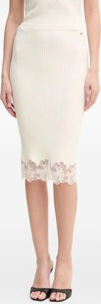Guess Co lace-trim ribbed midi skirt - women - Fabric - S - Neutrals