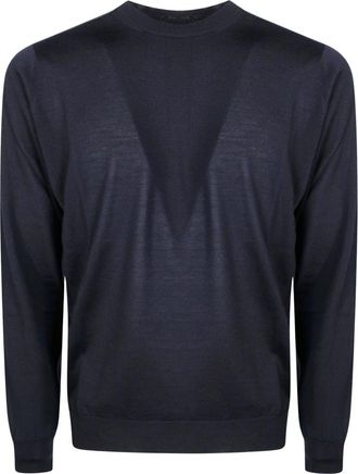 FILIPPO DE LAURENTIIS G. Collo ML F16 Merinos - Heren - Ronde hals truien - Blauw - L - Wol - Truien & Vesten