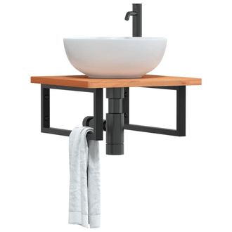 Berkfield Home Basin Shelf Wall Mounted Steel & Solid Wood Beech in Brown
