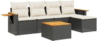 vidaXL Set De Sof&aacute;s De Jard&iacute;n 6 Piezas Y Cojines Rat&aacute;n Sint&eacute;tico Negro Vidaxl