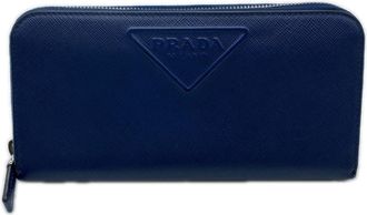 Prada Blue Navy Saffiano Long Wallet (Bi-Fold) (Pre-Owned)