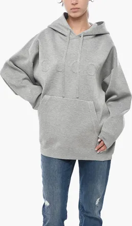 Gucci Felpa Hoodie in Misto Lana con Logo Goffrato Gucci