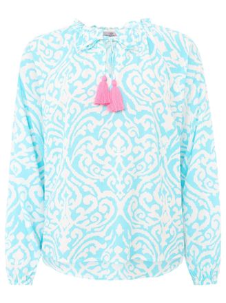 Zwillingsherz Schlupfbluse ZWILLINGSHERZ Ornamente, Damen, Gr. L/XL (L/XL), blau (t&uuml;rkis), Obermaterial: 100% Viskose, gemustert, loose fit h&uuml;ftlang, Serafino, mit 