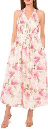 CeCe by Cynthia Steffe Floral Cotton Halter Maxi Dress in Primrose Pink at Nordstrom Rack, Size 16